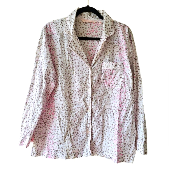 Victoria's Secret Other - Victoria's Secret Pajama Button Up Top Leopard Cheetah Print Ivory Pink & Beige